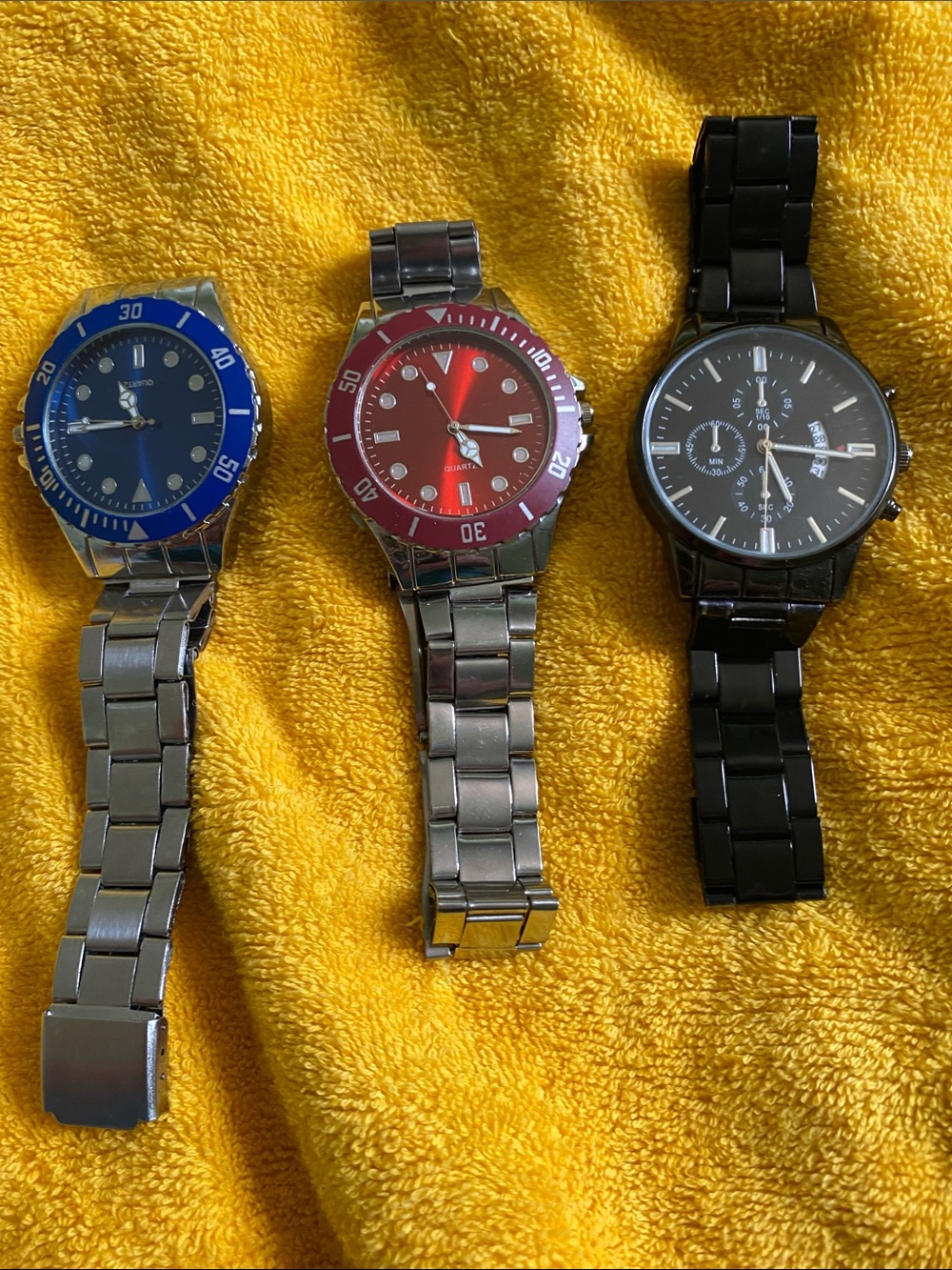 Set of 3 Men's Stainless Steel Watches - Blue, Red, Black